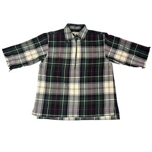 Eddie Bauer Vintage Plaid Quarter Zip Flannel Shirt Womens Medium Green Navy Red